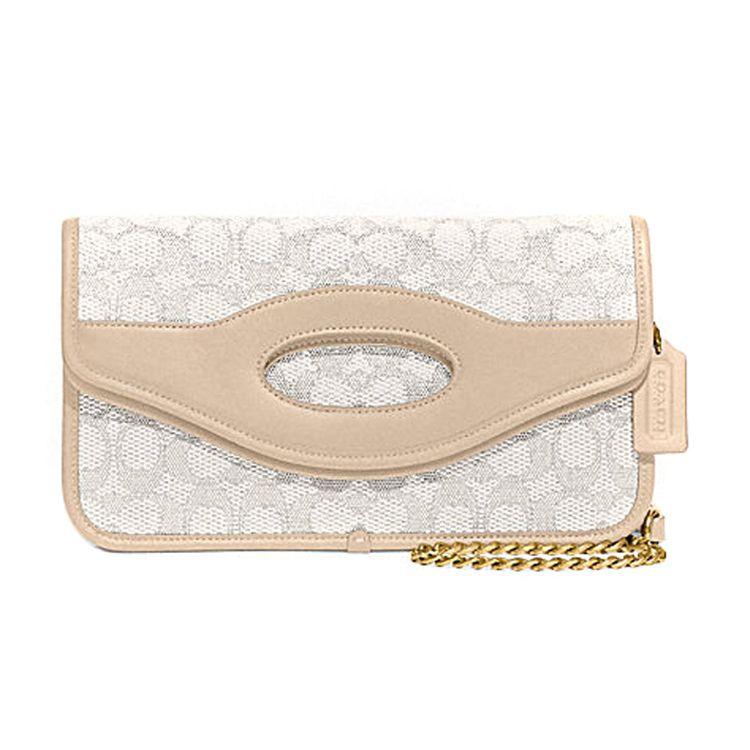 Coach Foldover 26 Classic Logo Foldable Hollow Jacquard Fabric Clutch Crossbody Bag Large Women bags Off-white CA358-B4UDK Basic Set (Bag+Dust Bag)