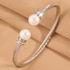 Steel wire opening round pearl diamond  women's fashion light luxury classic simple design versatile stainless steel 