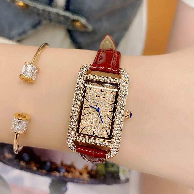 Square Diamond Watch Ladies Fashion Gypsy Watch Femininity Small Dial Wind Leather Strap