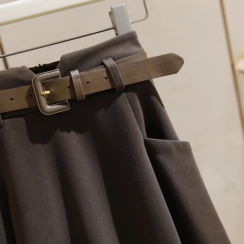 Autumn Winter Women Wool Skirt High Waist Elegant Flowy Midi Slim Fit Fashion Tummy Control Office Casual