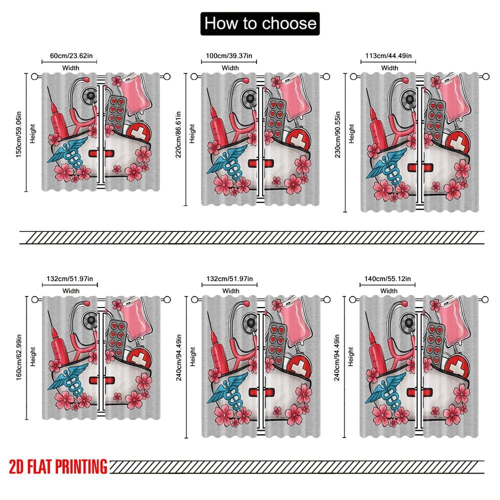 2pcs,2D Plane Printing Popular Curtain Panels Nurses Bouquet 100% Polyester (without Rod) Festive for Living Room, Bedroom,