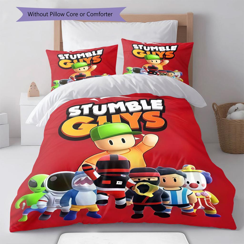 Stumble Guys Leap Bedding Quilt Set Quilt Cover Pillowcase Home Decoration Birthday Gift (1 * Duvet Cover + 2 * Pillowcase, Without Core)