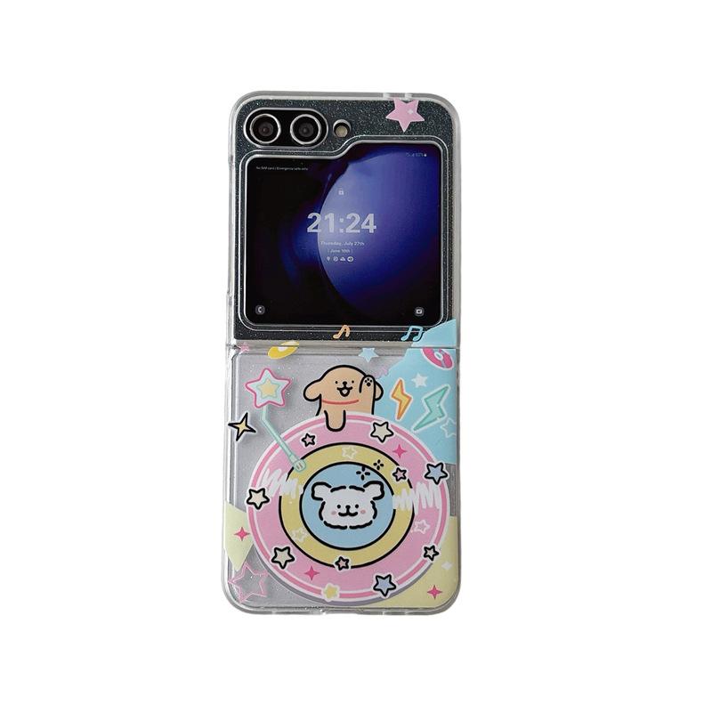 Applicable To Samsung Zflip 7 Generation Glitter Powder Mobile Phone Case Cute Cartoon New Zflip5 6 Generation Galaxy
