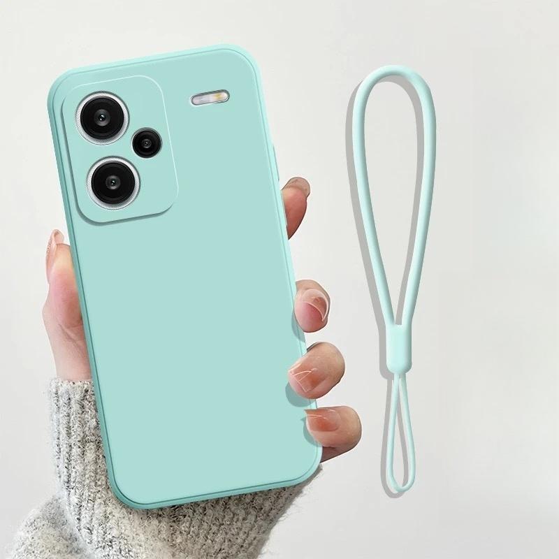 Noble Fashion Solid Colour With Lanyard Shockproof Protective Liquid Silicone Phone Case For Redmi Note13 Pro+/Note13Pro/Note13