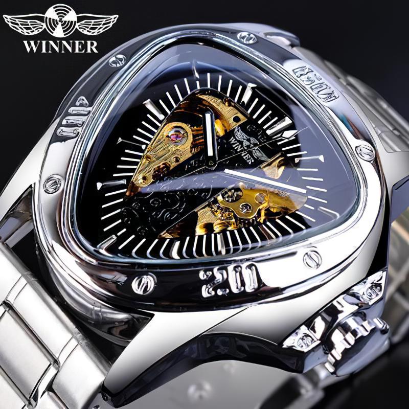 WINNER Steampunk – montre-bracelet mécanique automatique pour hommes, Triangle, squelette doré, mouvement mystérieux, marque de luxe