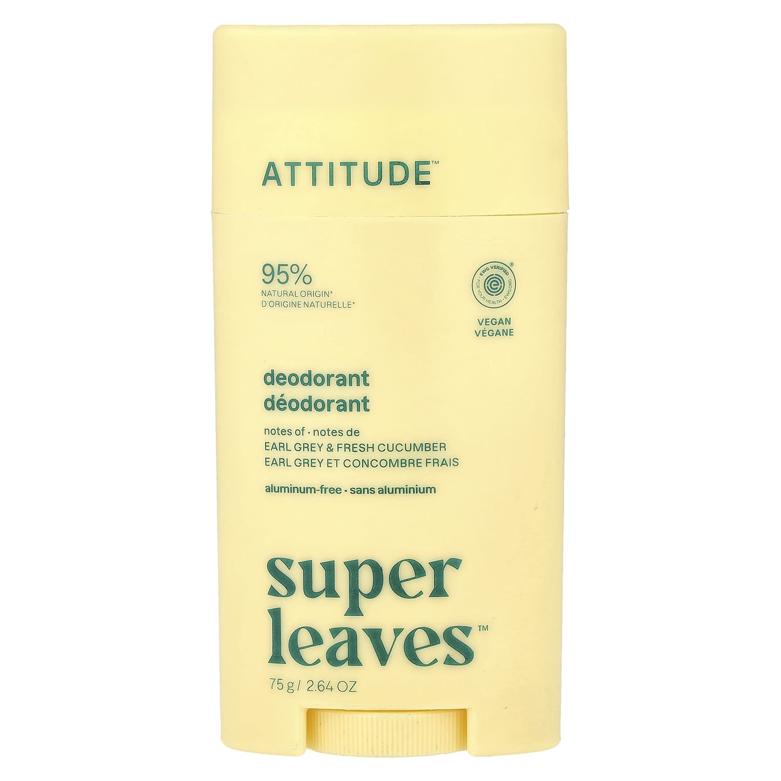 

ATTITUDE Super Leaves™, Дезодорант-стик, Эрл Грей и Свежий Огурец, 75 г (2,64 унции)