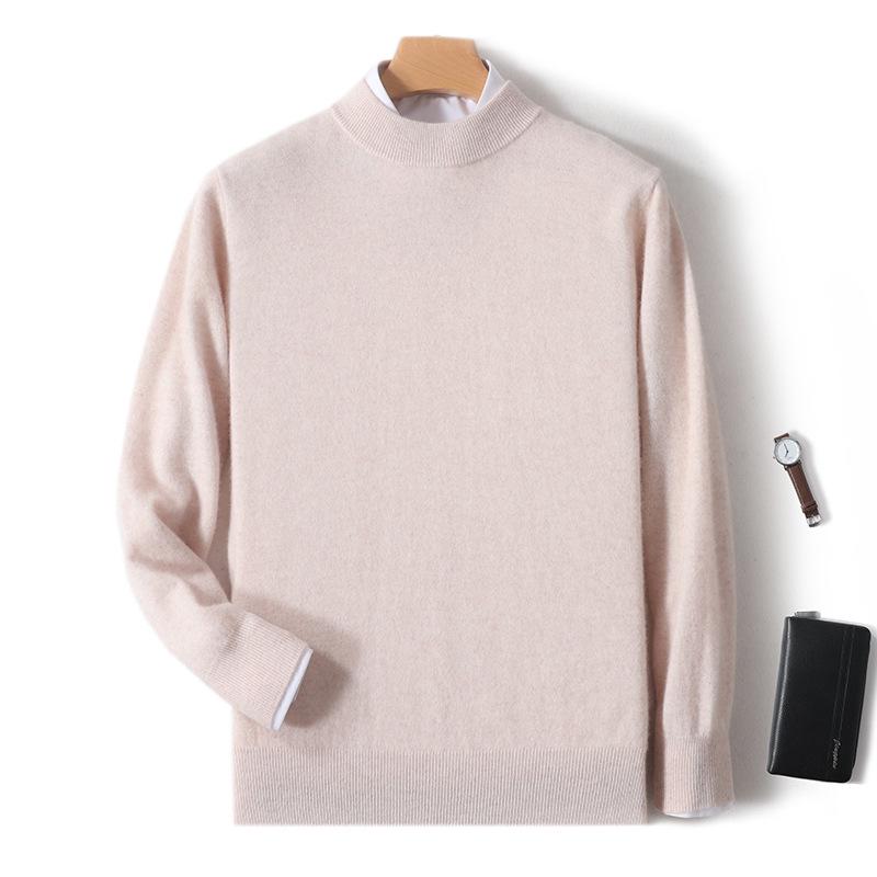 

Men s Pure Wool Half-High Collar Solid Pullover Sweater - Autumn/Winter Business Casual Cashmere Knit Base Layer. 2XL