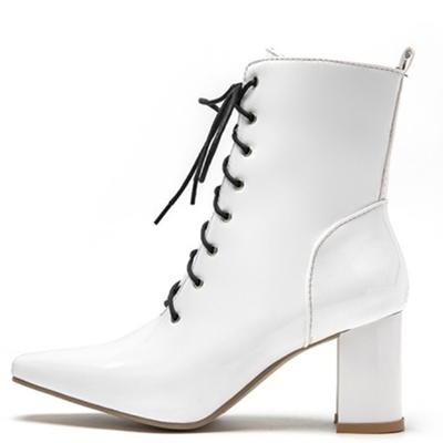 Fashion Plus Size 47 Autumn Winter Ankle Boots For Women Patent Leather Waterproof Short Boots Fashion Lace-up Red White Motorcycle Boot