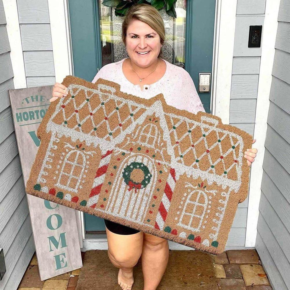Christmas Gingerbread House Mat 40x60cm Gingerbread House Doormat Non-Slip Gingerbread House Carpet for Home Decoration
