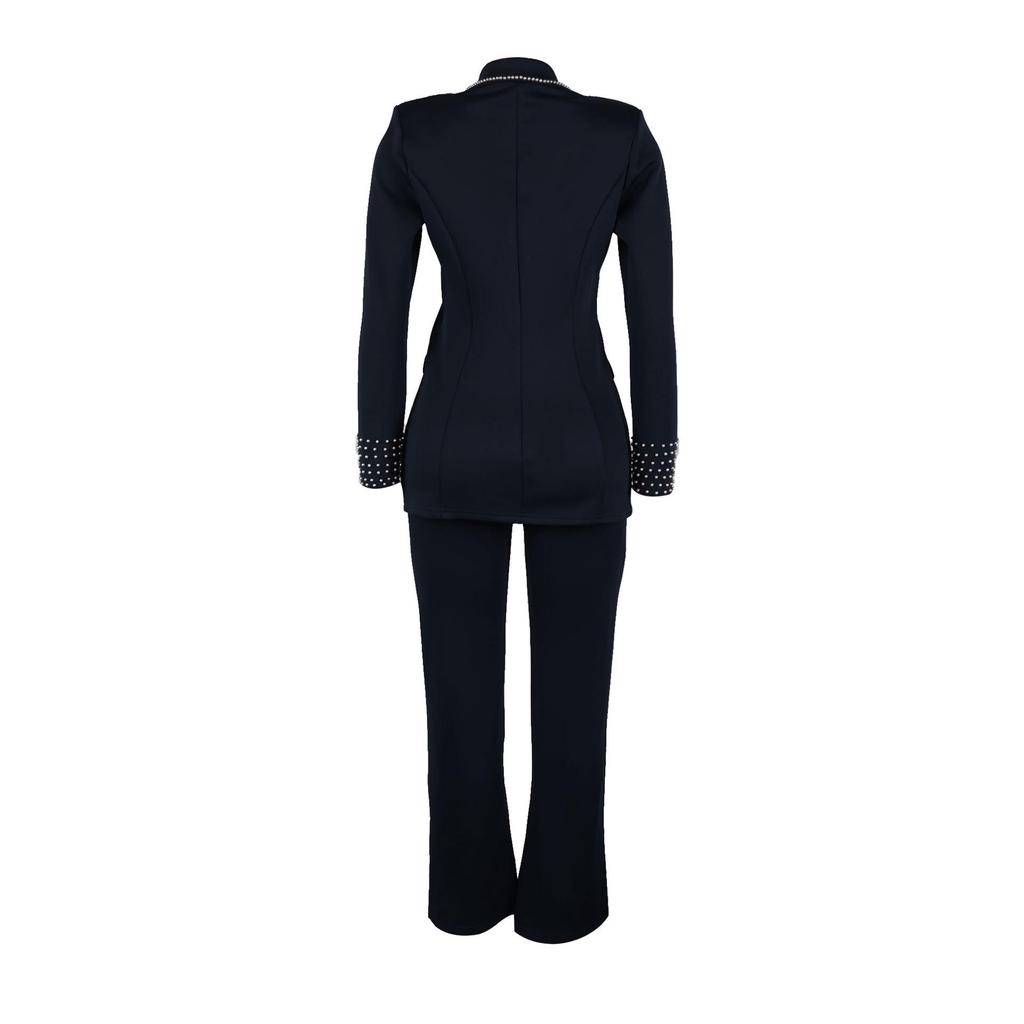 Costum european și american cu perle, slim fit, elastic - Set din două piese, cu mânecă lungă