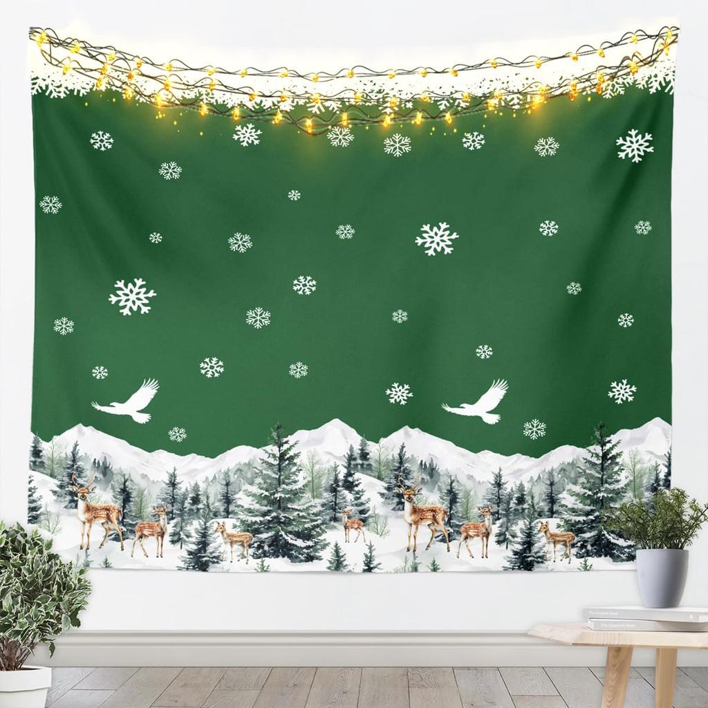 Cute Snowman Tapestry Kids Merry Christmas Wall Art for Bedroom Living Rooms Xmas Snowflake Wall Hanging Blanket Breathable