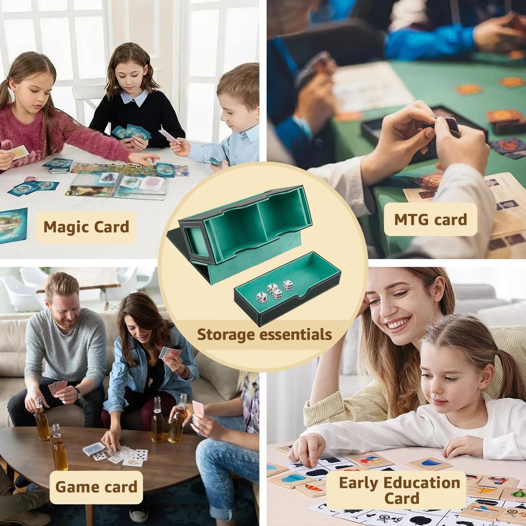 Double Card Deck Box Large Capacity Card Storage Box PU Leather Strong Magnet Card Deck Case for Single Double Sleeved Cards
