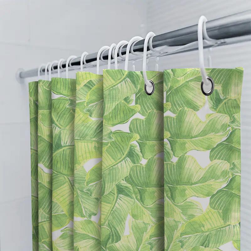 Green Leaf Print Shower Curtain Waterproof Fabric Bathroom Decor 3D Banana Leaves Design For Home Decoration Size:59X70 Inches (