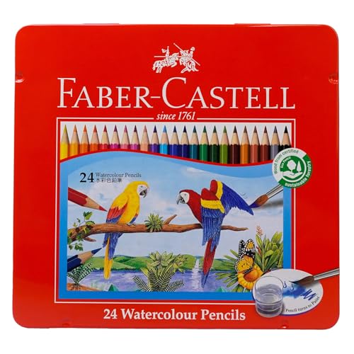 Faber-Castell Watercolor Colored Pencils, 24 Colors, Flat Tin, TFCC-WCP/24C