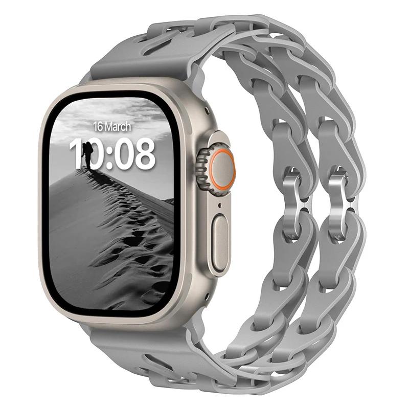 Pulseira de Silicone de Elo Duplo para Apple Watch Band Ultra 2 49mm 44mm 40mm 45mm 41mm 42mm Bracelete para Series 9 8 7 6 5 4 SE 3
