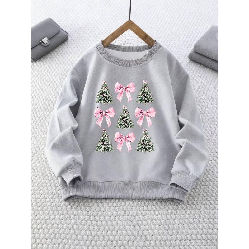 Unisex Round Neck Sweatshirt with Christmas Tree and Bow Pattern, Thanksgiving Outfit, Christmas Wear