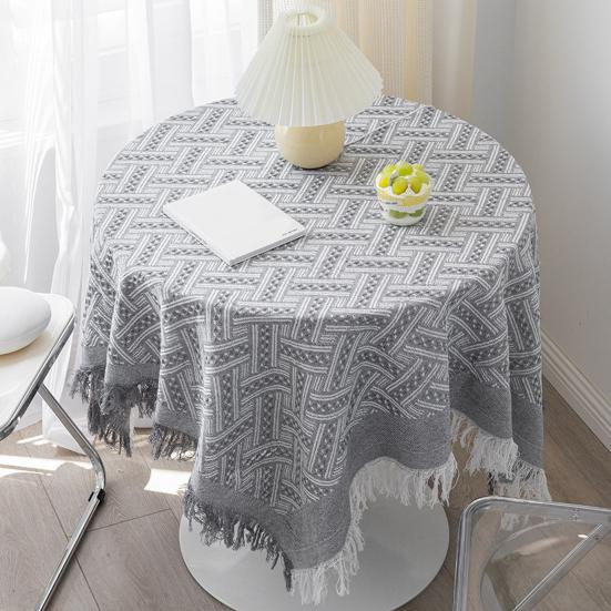 Tablecloth Tassel Design Heat Resistant Breathable Washable Non Pilling Non-slip Table Cover for Dining Room