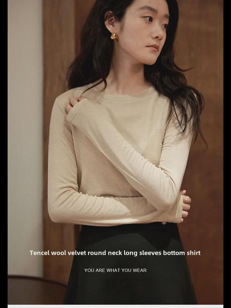 Luxury Tencel Wool Soft Long-Sleeve Slim-Fit Round Neck T-Shirt for Women - 2024 Autumn Collection
