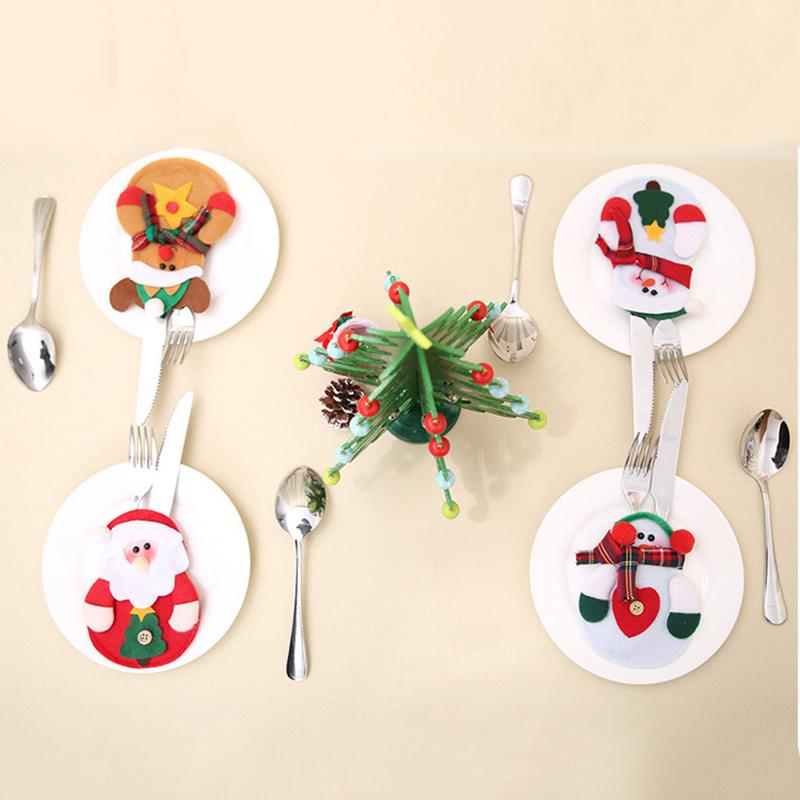 4pcs Christmas Decorations Snowman Kitchen Tableware Holder Bag Party Gift Xmas