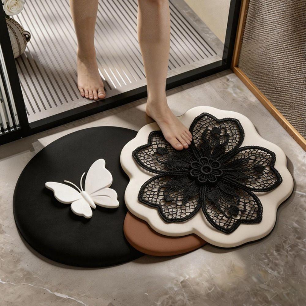 Absorbent Surface 3D Floral Butterfly Carpet Shower Mat For Living Room Tea Table Bedside
