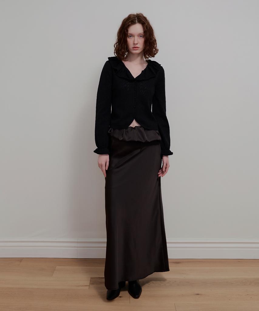 Aobteu Balloon Detail Satin Skirt - Black