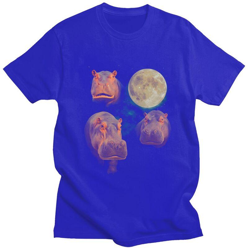 Three Moon Hippos T Shirt Men Women Short Sleeves Novelty Graphic Clothing Streetwear Loose Oversized 100 Cotton Camisetas