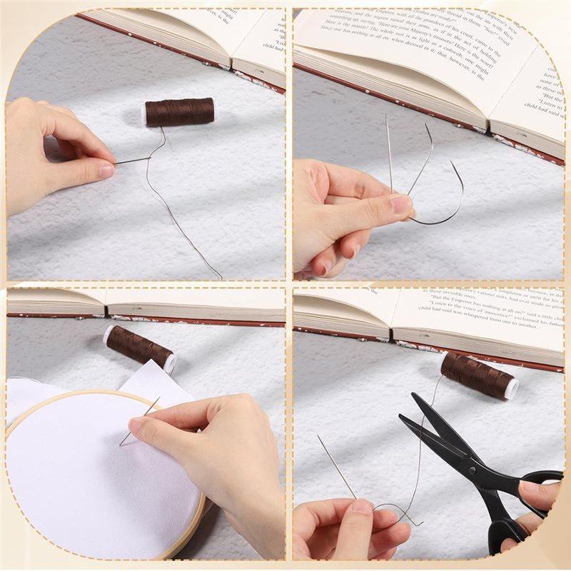 HHO-Hair And Thread Set 12 Pcs Sewing Hair Extension Tools Brown Weaving Threads For Making Wig, Sew In Thread