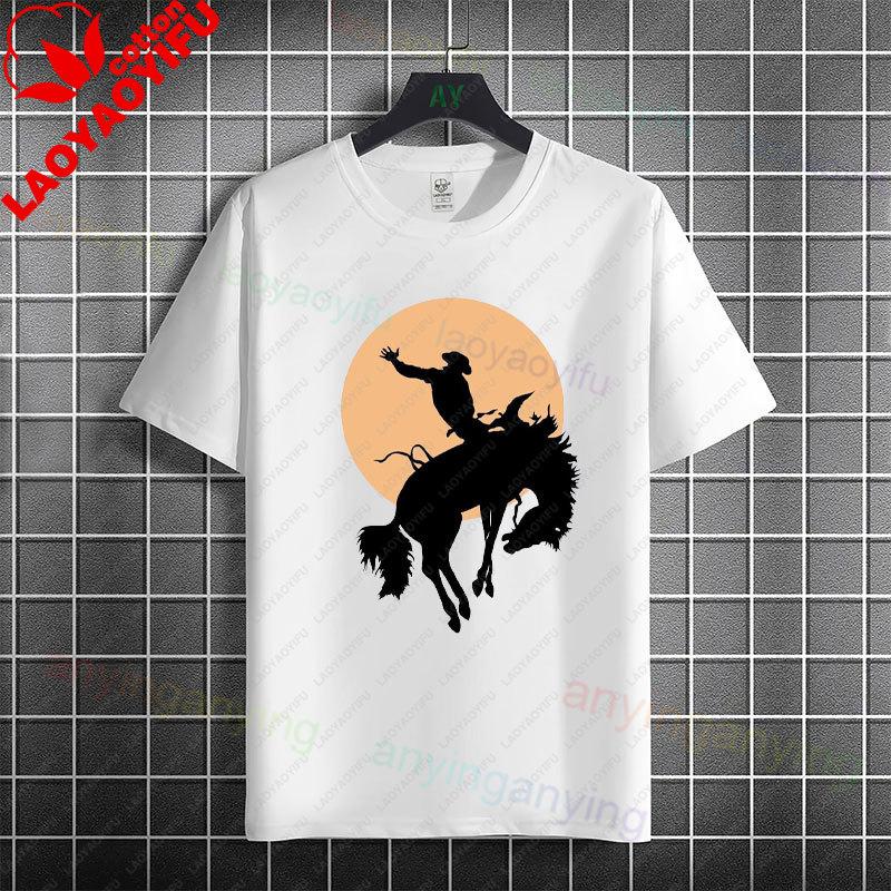 Unisex Unisexs Casual Graphic Tshirt With Western Horse Barrel Racing Design 100 Cotton Short Sleeve Round Neck Tshirt