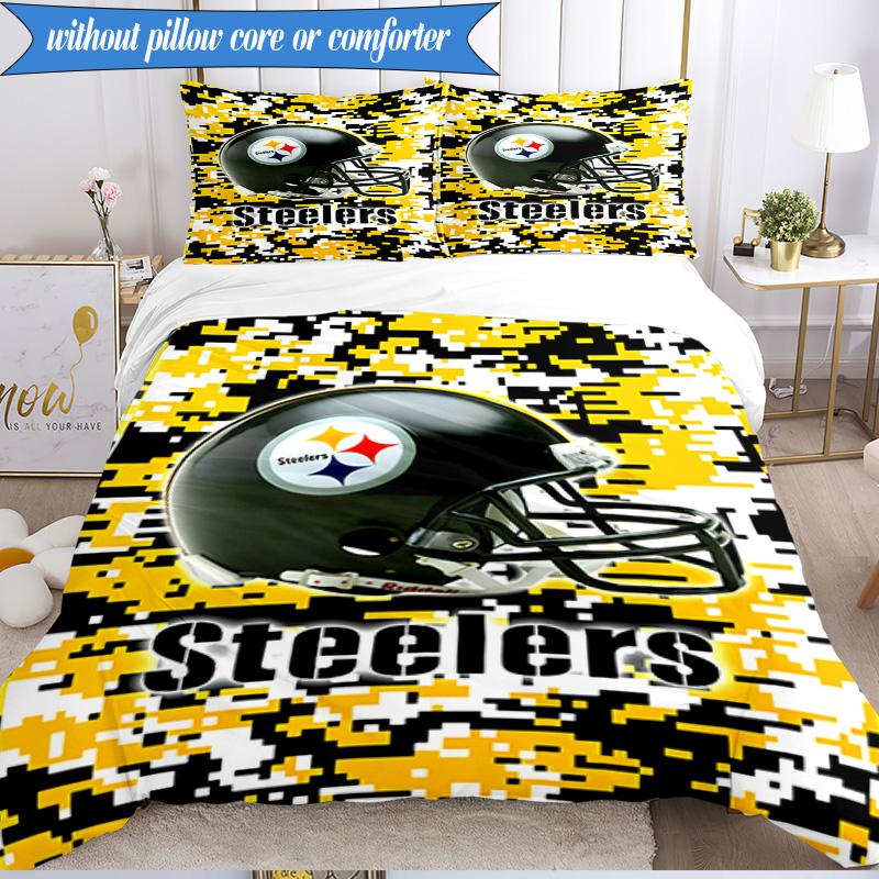 Pittsburgh Steelers Logo Art 3pcs Bedding,Including 1pc Duvet Cover And 2pcs Pillowcases Perfect for Christmas,Ideal for Bedroom, Dormitory
