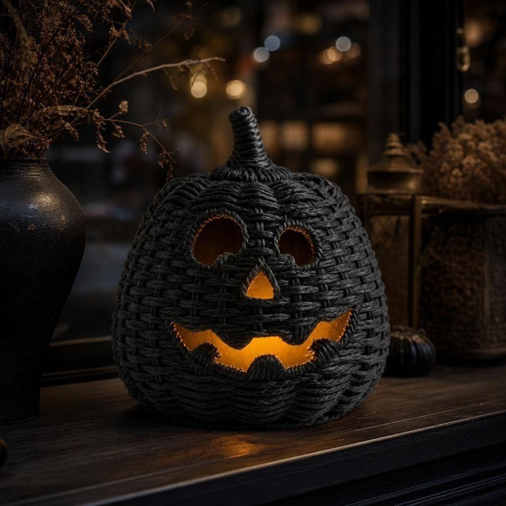 with LED Candle Black Jack-O Lantern Candy Storage Basket  Halloween Decoration