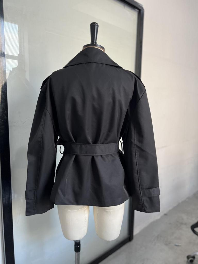 2025 Spring-Autumn Solid Color Belted Short Trench Coat