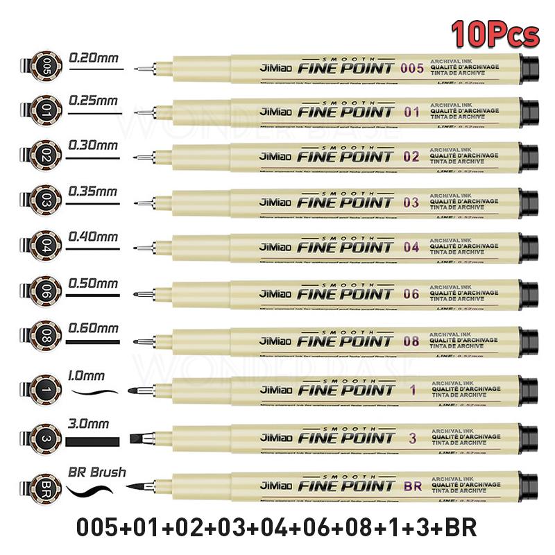 12 Nibs Pigment Liner Micron Ink Marker Pen for Manga Draw Sketching Needle Pen Hook Line Pen Sketch Stationery Set Art Supplies