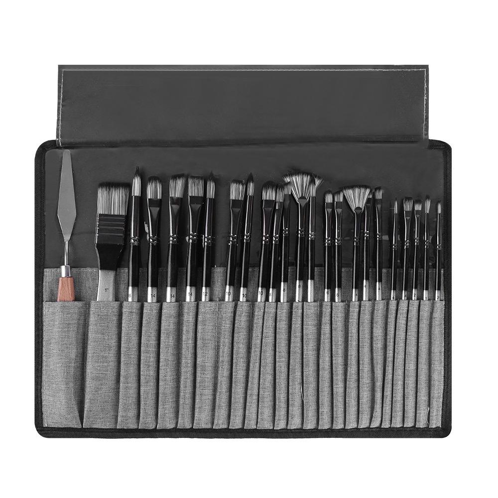 15-Piece Nylon Paintbrush Set with Black Bag for Watercolor, Oil, and Wall Painting