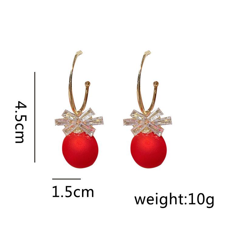 Luxury Gold Color Zircon Bow Stud Earrings For Women Pearl Cherries Fruit Red Festive Earring Girls Christmas Jewelry Gifts