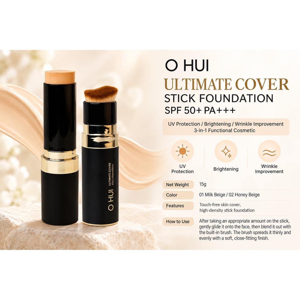 O HUI Ultimate Cover Stick Foundation 01 Milk Beige 15g SPF50+ PA+++