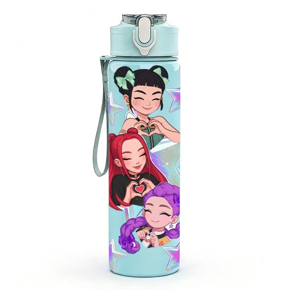 1PC Fashion Girl Character Art 750ml Color Plastic Sports Water Bottle Leakproof Flip Straw Lid Suitable for Sports Office Home Use