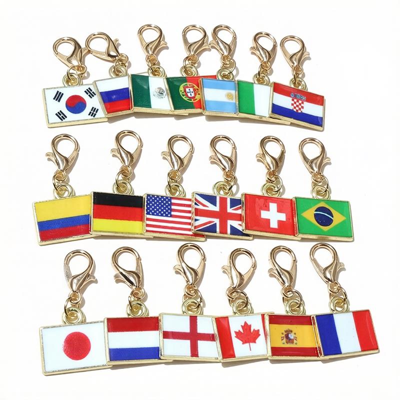 10 Stück Emaille Nationalflaggen von Ländern Anhänger mit Karabinerverschluss DIY Schmuckherstellung Zubehör für Schlüsselanhänger Armband