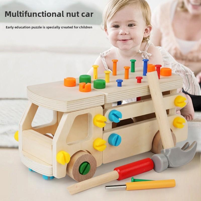 Wooden Construction Toy Set With Nut And Screw Blocks For Fine Motor Skills Development For Toddlers