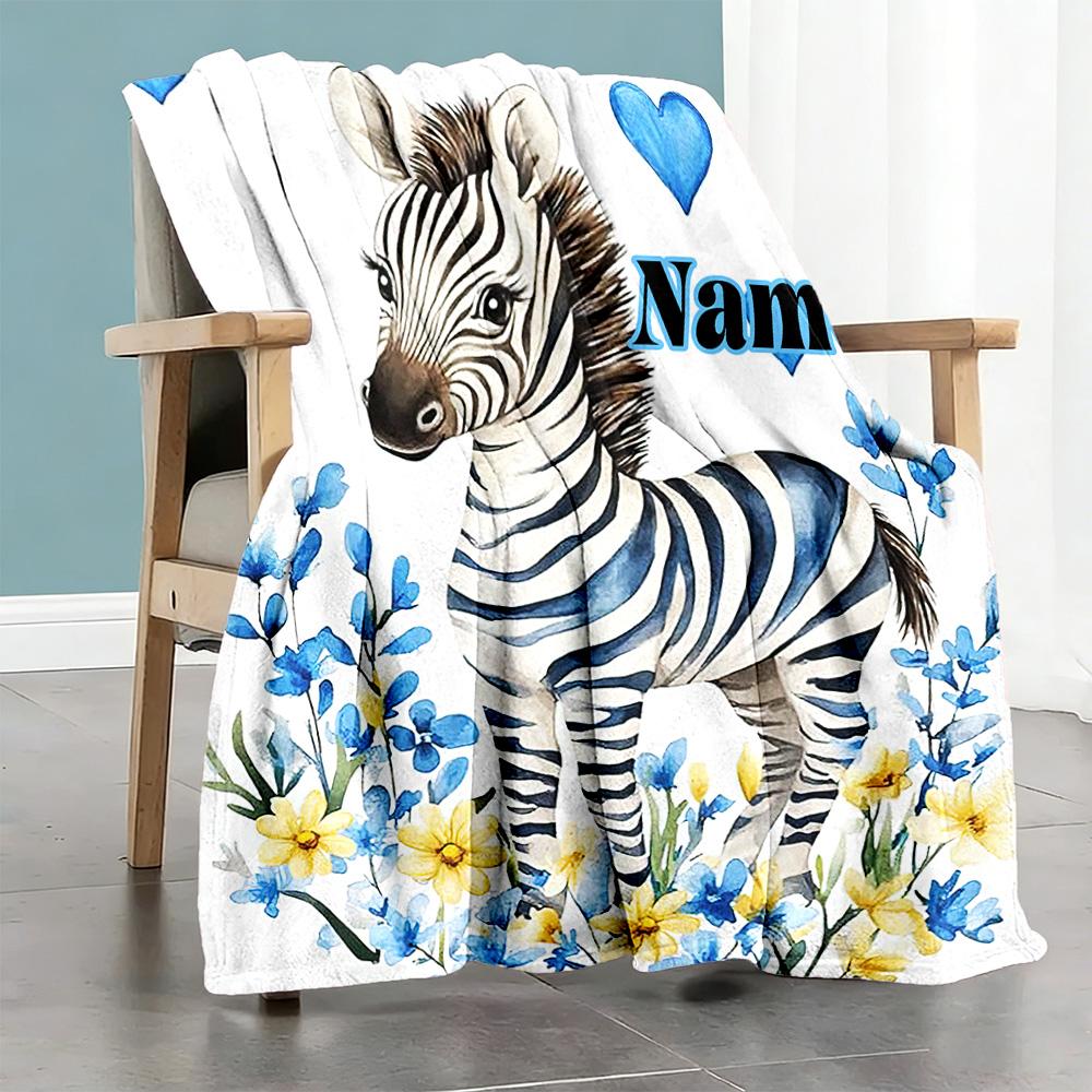 Zebra Customize Your Name Blanket Lightweight Customizable Blanket Durable Comfort Perfect for Bedding Chair Home Decor Living Room