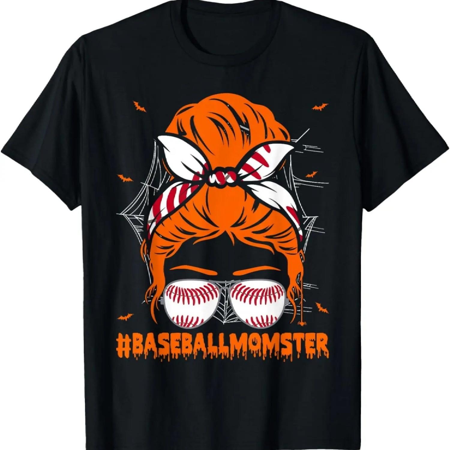 Baseball Momster for Women Halloween Mom Messy Bun T-Shirt XXXXXL чёрный