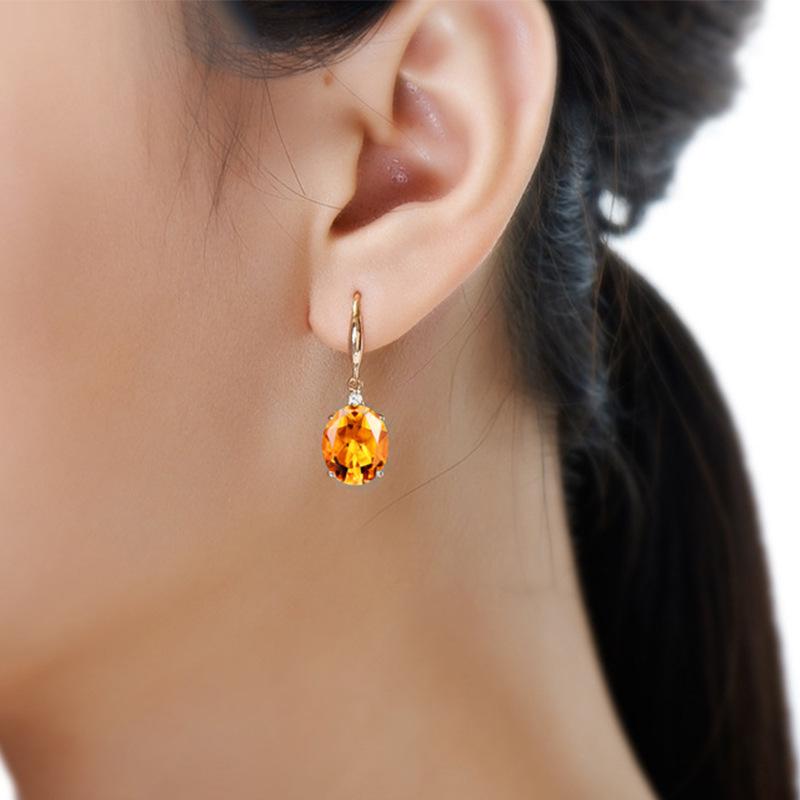 Yellow Gold Oval Earrings & Citrine Pendant Set with Simple Moissanite Bracelet and Four-Claw Citrine Ring