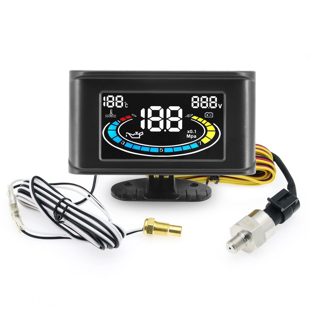 Digital 3 In 1 Car Oil Pressure Meter Water Temp Gauge Voltmeter With 26~40 Adapter(Optional) Universal LCD Gauge 12V 24V