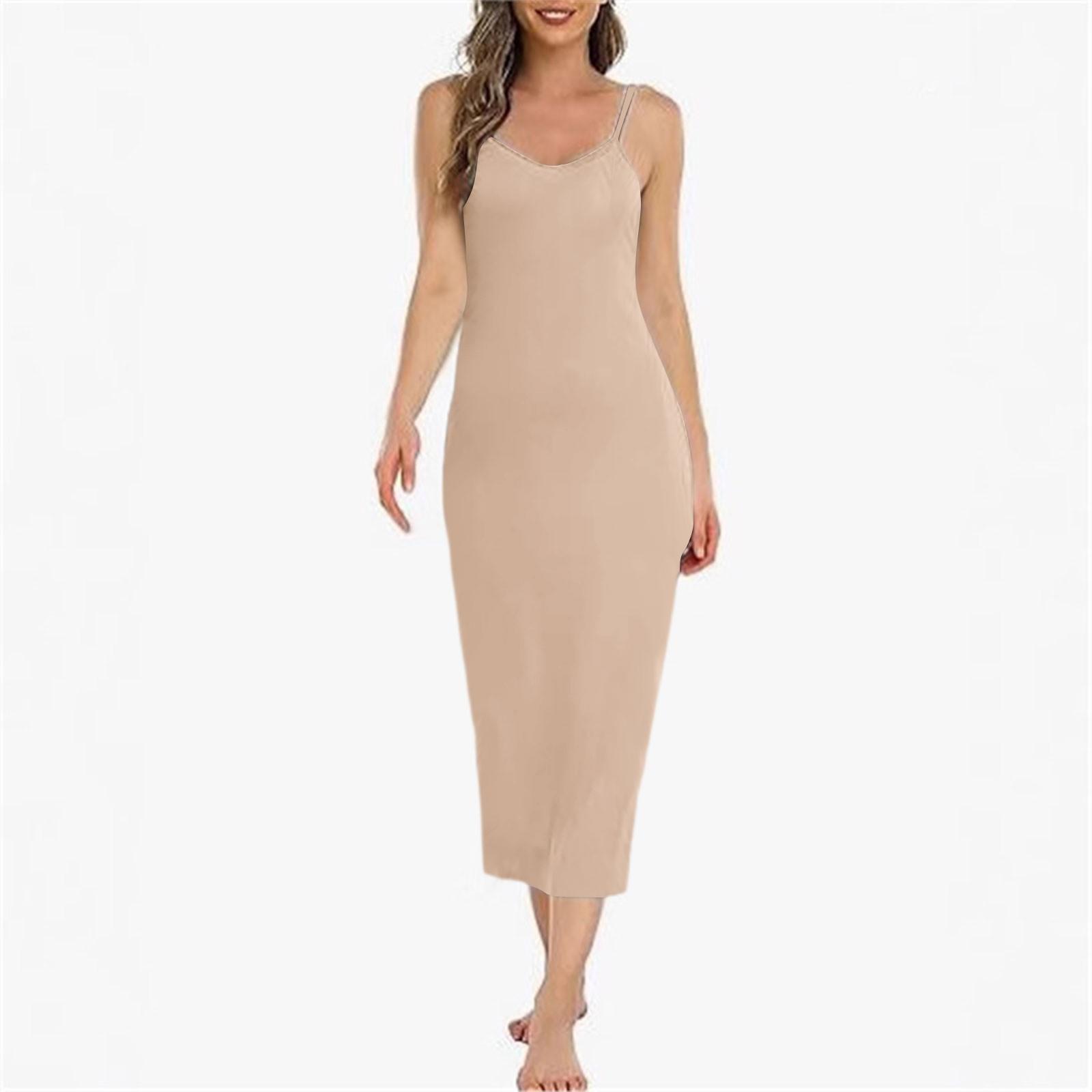 

Женское длинное платье-комбинация, базовое регулируемое платье-комбинация на тонких бретельках, мягкая ночная рубашка с V-образным вырезом, нижнее платье XXL