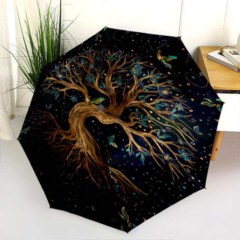 1PC Celtic Tree of Life Umbrella Portable Folding Umbrella Iron Frame Hole Bone Structure Outdoor Home Umbrella A15