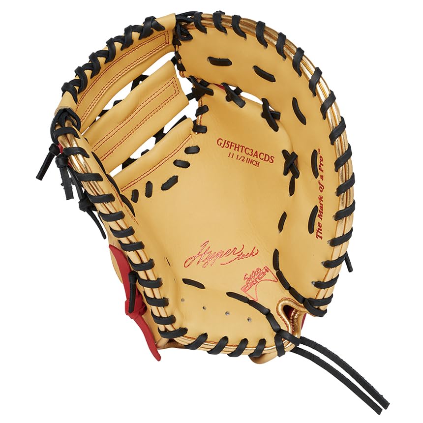 Rawlings Baseball Hyper Tech Color Sync Glove First Throw Glove, Junior/Jr., Kids' (GJ5FHTC3ACDS), Base, Camel/Scarlet, 11.5 inches, Right-Handed
