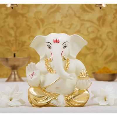 Vergoldete Keramik Appu Ganesh Idol für Armaturenbrett Kleines Ganesha Murti Ganpati Idol für Heimdeko