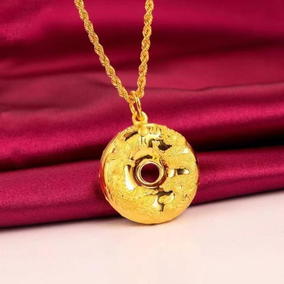 Auspicious Dragon & Phoenix Pendant Water Wave Chain Necklace - Unisex, Elegant Clavicle Style