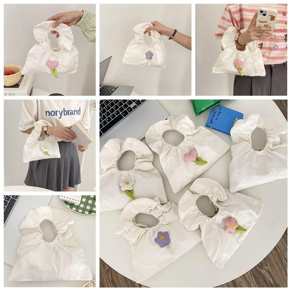 

Shoulder Bag Pleated Ruffle Canvas Bag Flower Mini Bag Portable Handbag Students