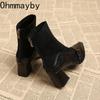 Autumn Winter Women High Heel Ankle Boots Elegant Back Zippers Shoes Modern Leather Suede Splicing Short Botas Para Mujer