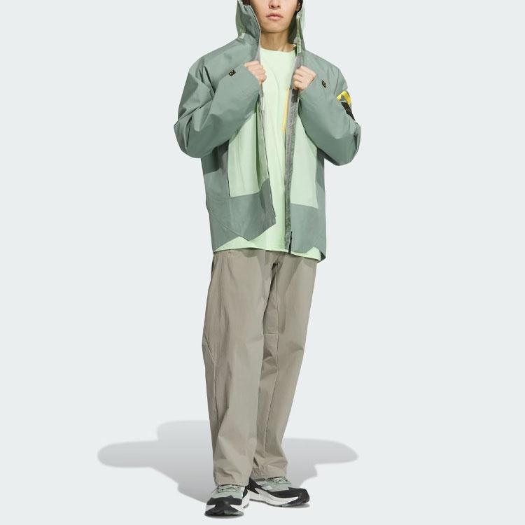 adidas X NATIONAL GEOGRAPHIC Outdoor Hiking Waterproof, Windproof, And Breathable Windbreaker Jacket Men's Dusty Green IS9521